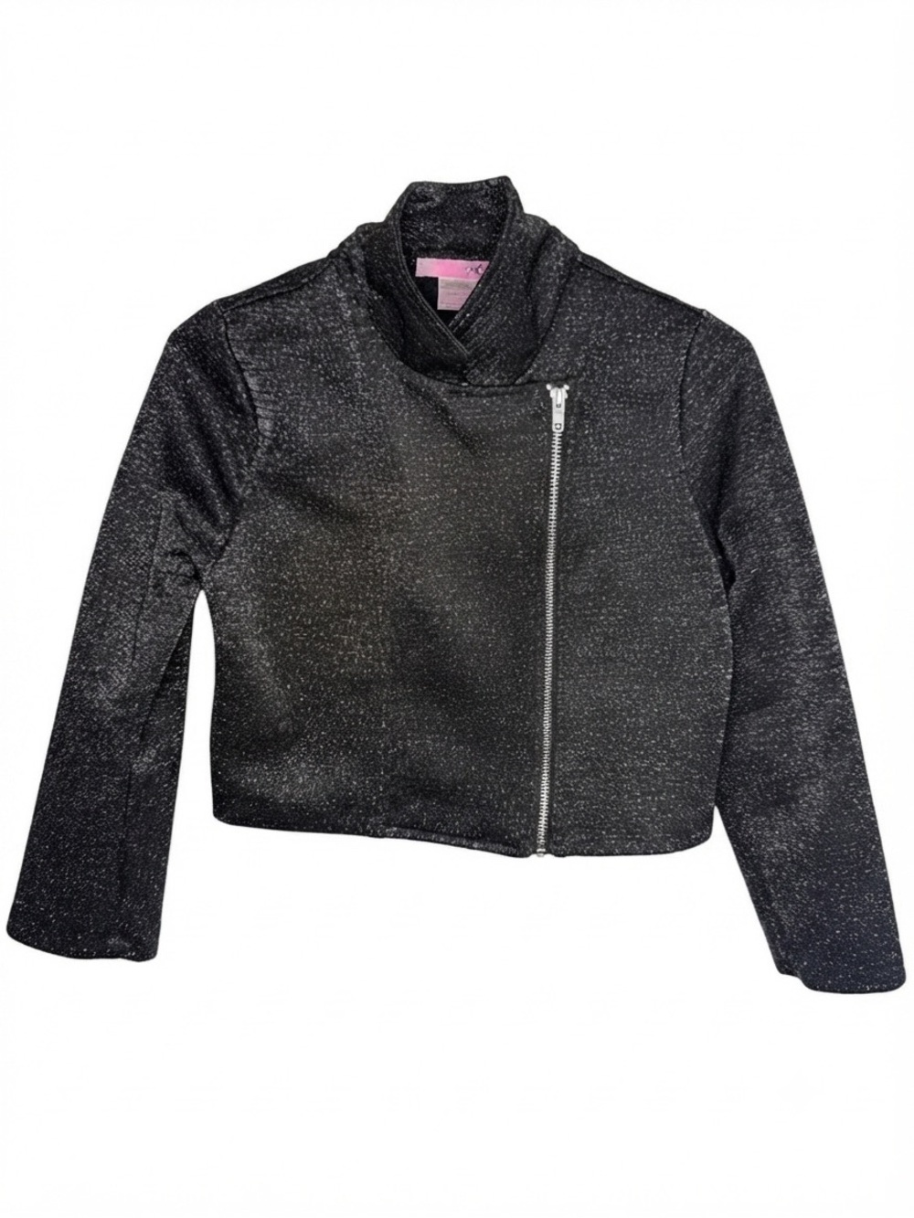 2-Hip Black Lurex Sparkle Cropped Moto Jacket Size 14 Y2K Indie Sleaze